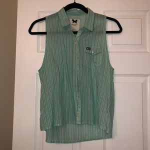 Gilly Hicks Green Striped Sleeveless Button Down